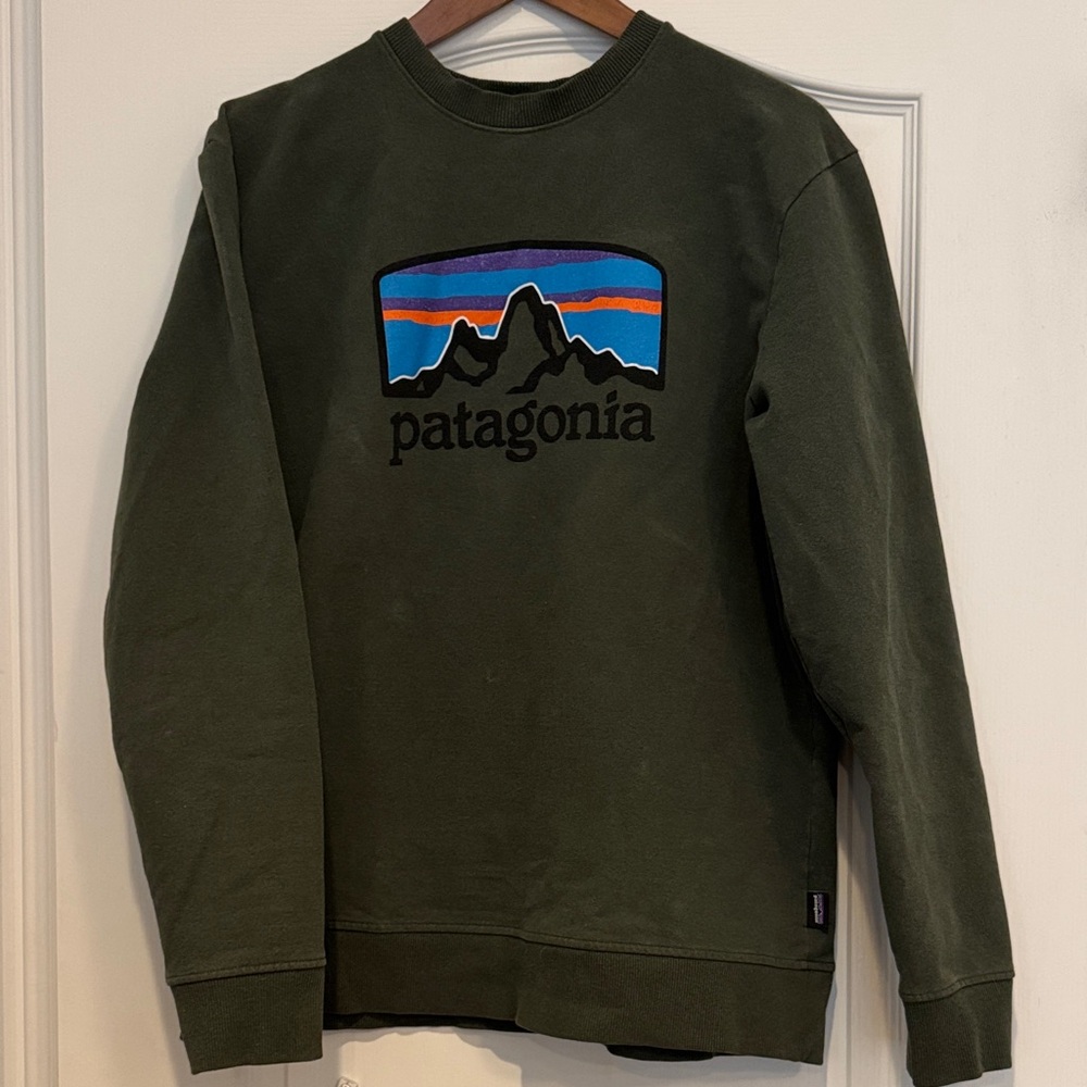 Patagonia Green Crewneck Sweatshirt with Multicolor Logo